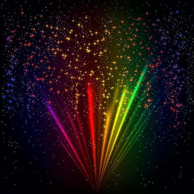 Rainbow light rays background, vector abstract colorful burst.