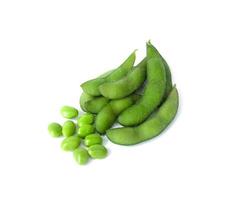 green soybeans and seed isolated, white background photo