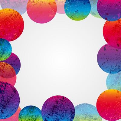 Abstract colorful grunge circles frame on a white background.
