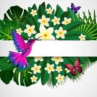 Tropical floral design background with bird, butterflies. vector
