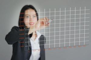 Beautiful Businesswoman with business chart on chalkboard photo