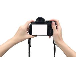 Holding camera with isolated background photo