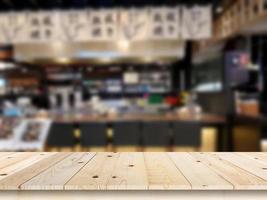 Wood table top with japanese bar restaurant photo