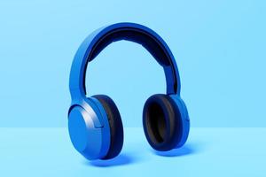 Blue  classic wireless headphones isolated 3d rendering.  Headphone icon illustration. Audio technology. photo