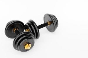 Shiny black  iron dumbbells on white  isolated background. 3D rendering photo