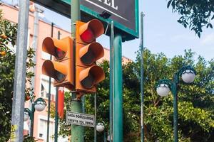 Side Turkey  February 20 2022Traffic lights over urban intersection. Red  light photo