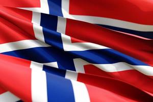 la bandera nacional de noruega de los textiles se cierra en tres versiones, enfoque suave. ilustración 3d foto