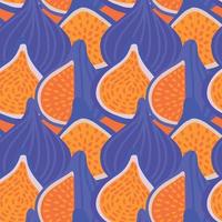 Summer fruits seamless pattern with fig purple and orange ornament. Perfect for fabric design, textile print, wrapping, cover. Vector flat hand drawn illustration.
