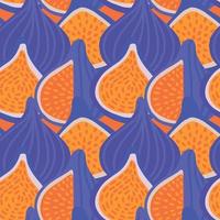 Summer fruits seamless pattern with fig purple and orange ornament. Perfect for fabric design, textile print, wrapping, cover. Vector flat hand drawn illustration.