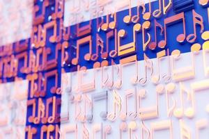 Musical notes lined up in even rows against the backdrop of the National Flag of  Finland. The concept of the national anthem, music photo