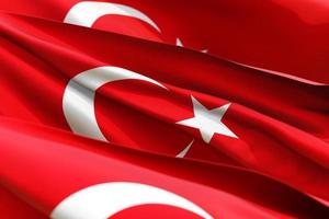 The national flag of Turkey from textiles close up in three versions, soft focus photo