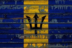 The national flag of Barbados is painted on uneven boards. Country symbol. photo