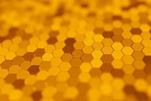 3d illustration of a   yellow honeycomb. Pattern of simple geometric hexagonal shapes, mosaic background. photo