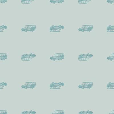 Safari bus engraved seamless pattern. Vintage adventure off road car in hand drawn style.