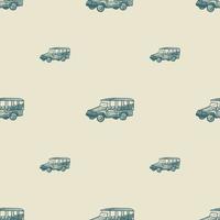 Safari bus engraved seamless pattern. Vintage adventure off road car in hand drawn style. vector