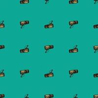 Microphone engraved seamless pattern. Music equipment for studio in hand drawn style. vector