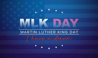 tarjeta de felicitación del día de martin luther king jr - tengo una cita inspiradora de ensueño - banner de fondo azul horizontal con la bandera de nosotros vector