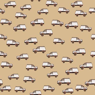 Cute SUV car seamless pattern. Kids hand drawn automobile background.