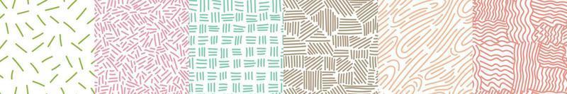 Set of hand drawn sketch lines seamless pattern. Striped endless wallpaper collection. Simple ethnic background. vector
