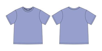 Camiseta unisex con dibujo técnico de prendas de vestir. plantilla de diseño de camiseta. color pastel lila. vector