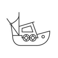 Fisher boat linear icon. Thin line illustration. Coble. Yacht. Contour symbol. Vector isolated outline drawing