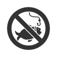 Forbidden sign with fish glyph icon. No fishing prohibition. Silhouette symbol. Negative space. Vector isolated illustration