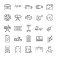Auto workshop linear icons set. Car service. Instruments, equipment and spare parts. Thin line contour symbols. Isolated vector outline illustrations