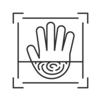 Biometric hand scanning linear icon. Palm recognition. Thin line illustration. Fingerprint identification. Contour symbol. Vector isolated outline drawing