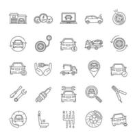 Auto workshop linear icons set. Car service. Instruments, equipment and spare parts. Thin line contour symbols. Isolated vector outline illustrations