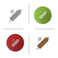 Grilled corn on skewer icon. Flat design, linear and color styles. Isolated vector illustrations