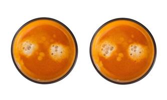 Closeup glass of Thai tea isolated on a white background with clipping path. Top view collection set photo