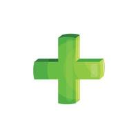 Green plus sign. Vector illustration in cartoon style.