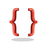 Red volume curly brackets for text design, vector illustration in cartoon style.