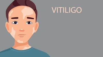 Portrait of a guy with vitiligo. Self-love. World vitiligo day. Skin diseases. Vector illustration in cartoon style with space for text.