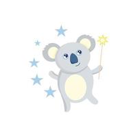 Cute koala with a magic wand. Vector illustration for kindergarten. A character for children.