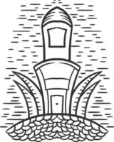 house beach handdrawn line art vector