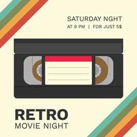 noche de cine retro con casete vhs vector