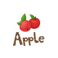 Red apples with hand drawn letters apple. Vector illustration.