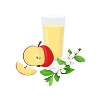 Glass of apple juice with sliced red apple vector