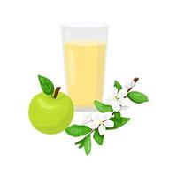 Glass of juice with green apple. Vector food vignette.