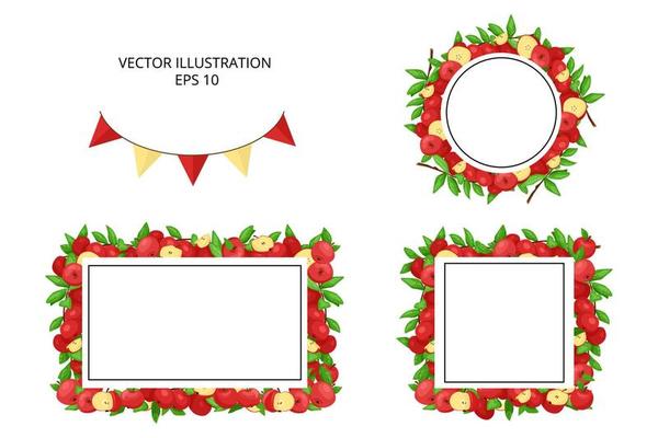 Set of elements for apple festival - frames, wreath and garland