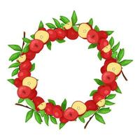 Apple brunch wreath. Vector round frame with red apples.