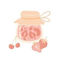 Homemade strawberry cherry jam. Vector illustration.