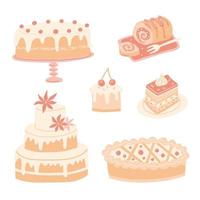 Dessert cakes bakery elements. Vector set.