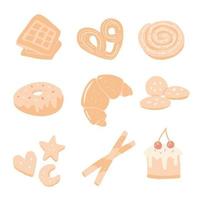 Pastry baked desserts elements. Vector set.