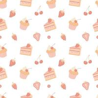 Repeating pattern with cupcake elements. Cute pastel colors. vector