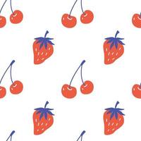 Seamless pattern with cherry and strawberry. Vector repeating pattern.