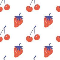 Seamless pattern with cherry and strawberry. Vector repeating pattern.