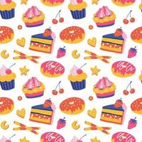 Bright repeating pattern. Desserts and sweets. Vector seamless pattern.