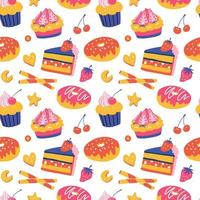 Bright repeating pattern. Desserts and sweets. Vector seamless pattern.